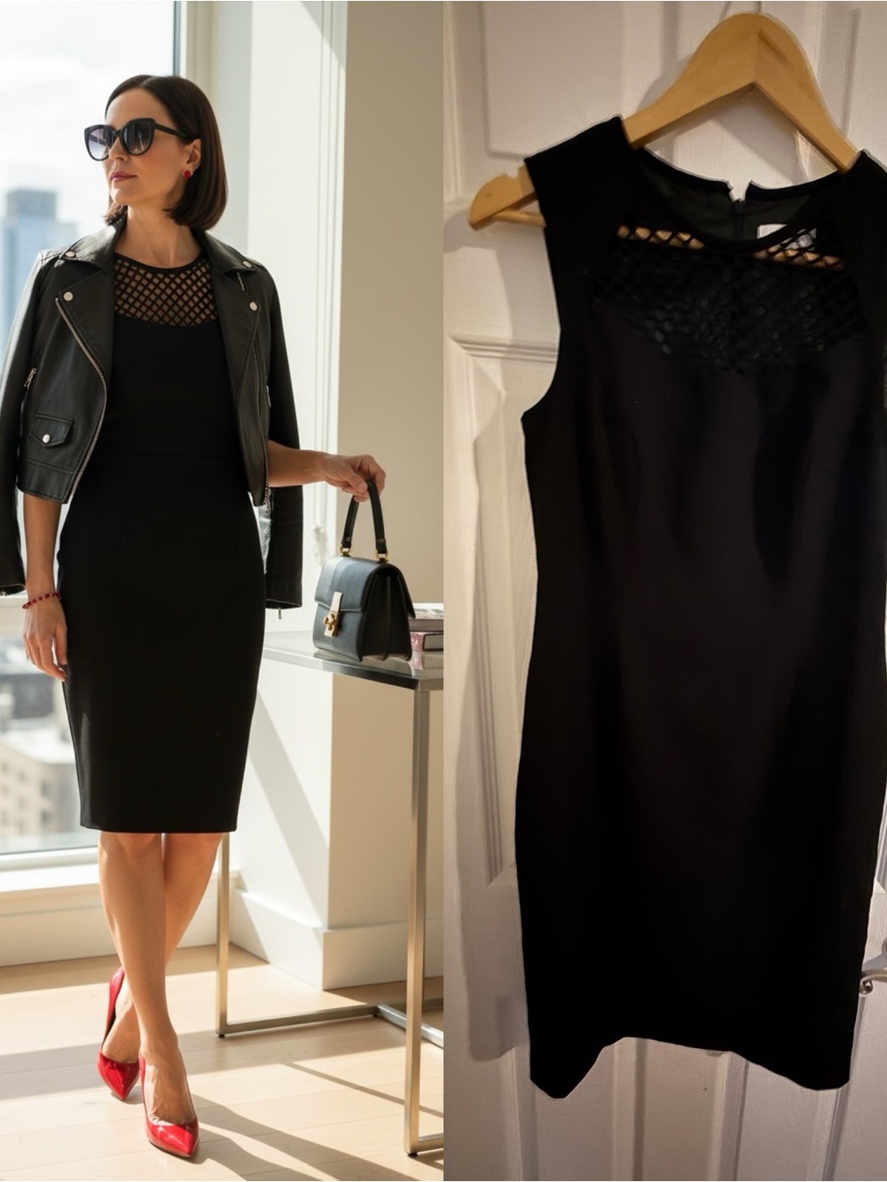 Calvin Klein Black Lattice Neck Sleeveless Sheath Dress Size 6